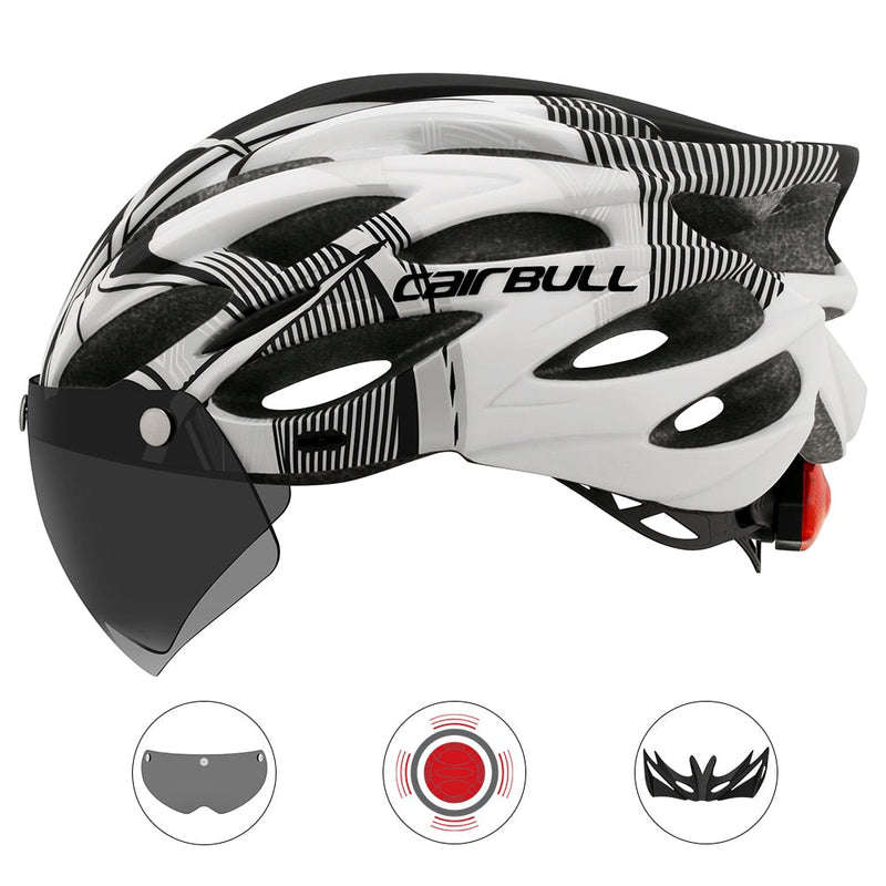 Capacete Ciclismo com Luz Traseira e Viseira Magnética Masculino/Feminino Cairbull